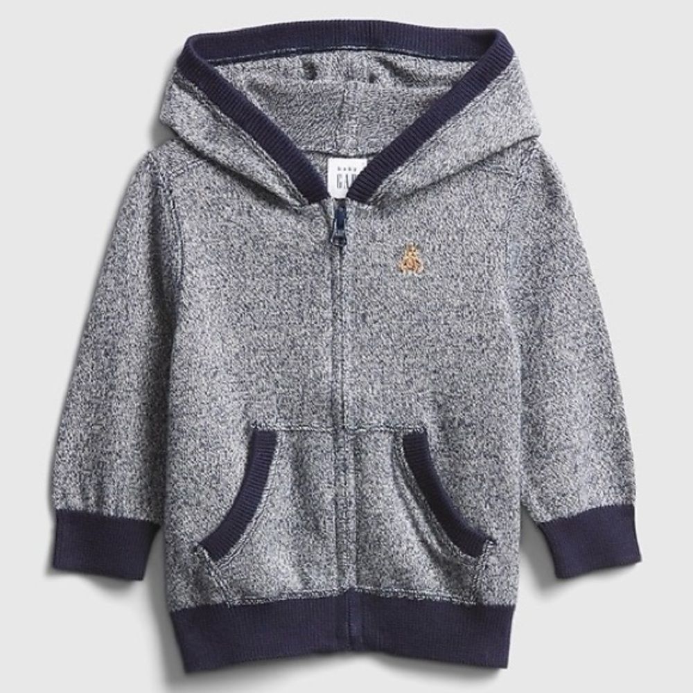 Baby Gap Blue Marled Zip Up Cotton Brannan Bear Sweatshirt Hoodie. 12-18 Months.